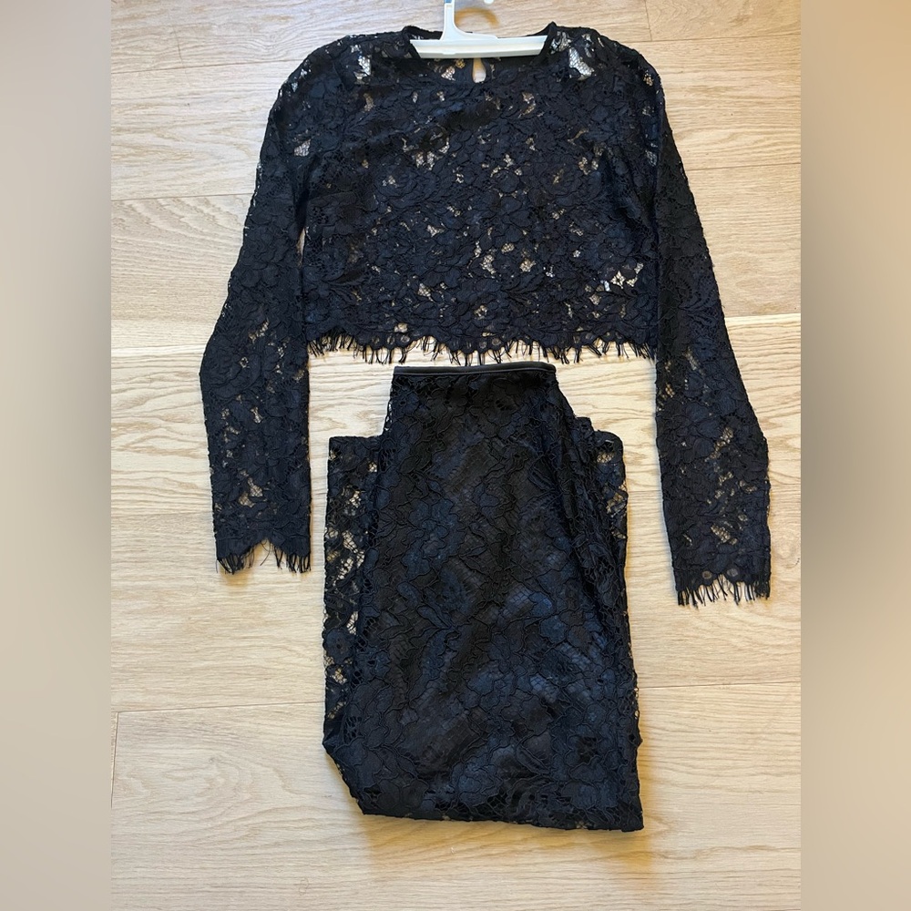 NWT Jason Wu 2 Piece Set Skirt + Top Black Lace Overlay Size 6